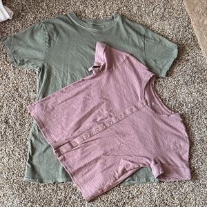 Lavender Button-Front Tee and Olive Green Tee Bundle